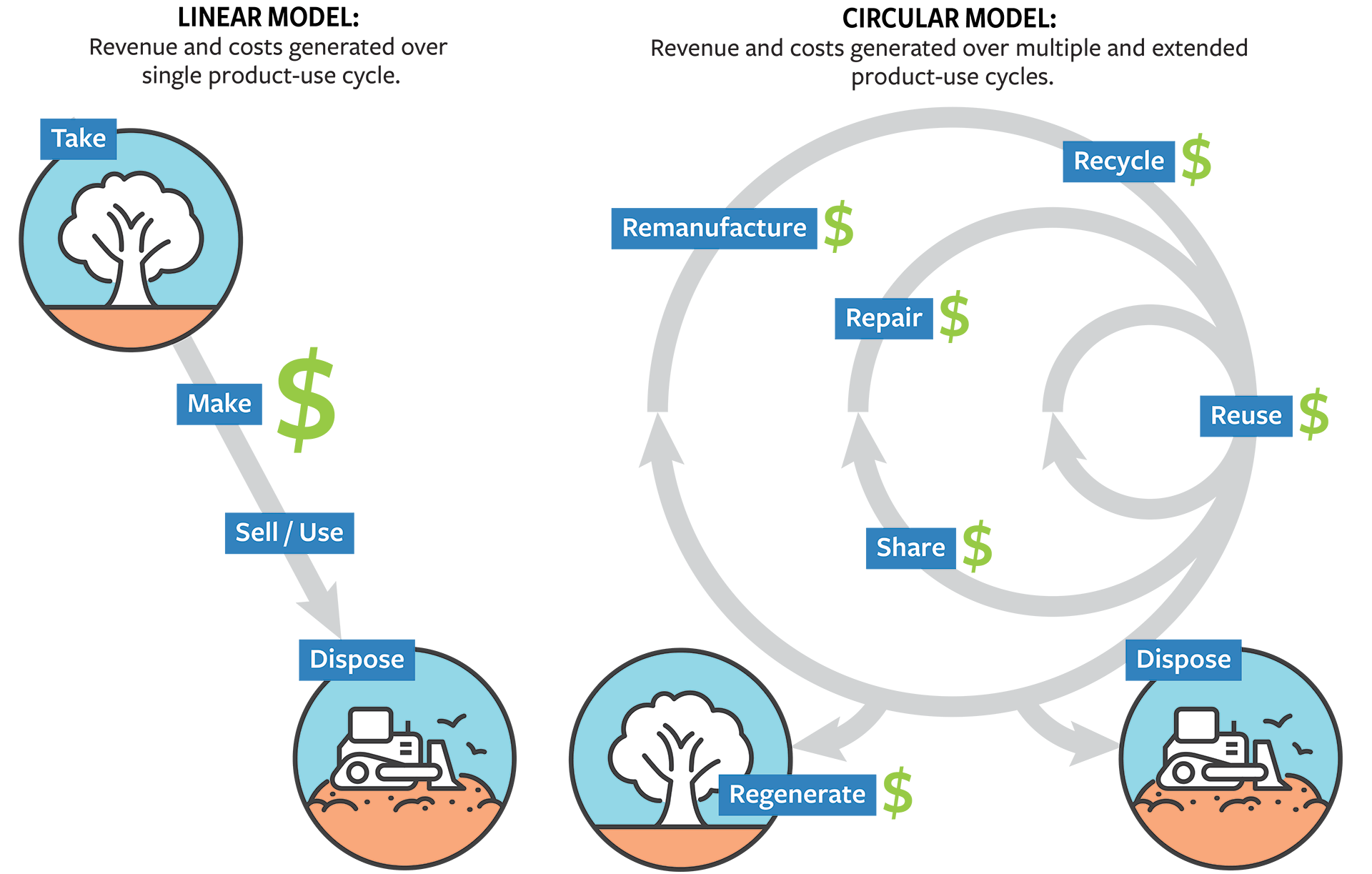How Revenues and Costs Differ for Direct and Circular Business Models